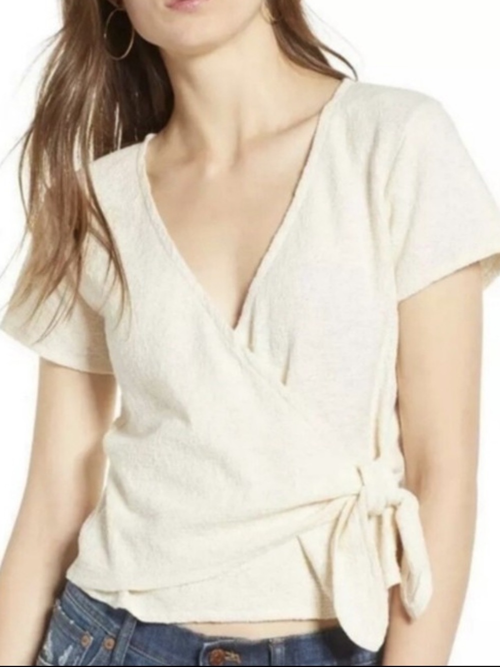 Madewell Texture & Thread Wrap Tie Top Cream Small